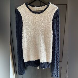 💙 ✨ 10 Crosby Derek Lam Cream Sweater Cable Knit Navy Sleeves XS/S EUC Preppy